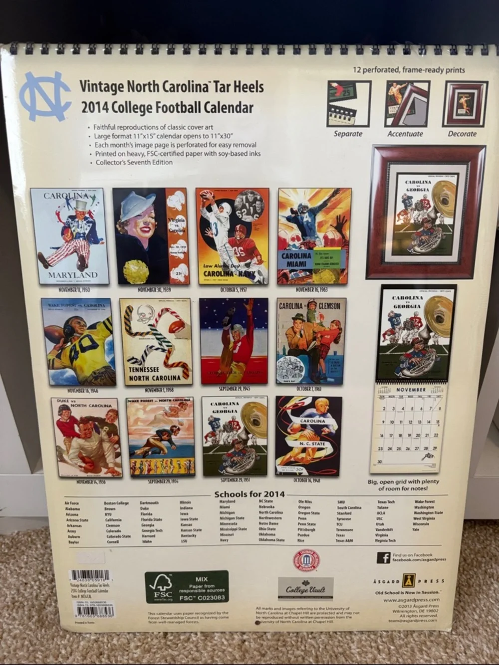 Vintage NC Football Game Day Program Calendar 2014 New